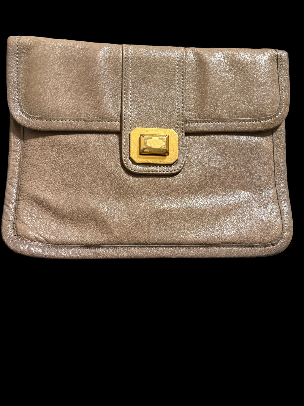 Vintage Juicy Couture Taupe Leather Turn-Lock Envelope Clutch / iPad Sleeve