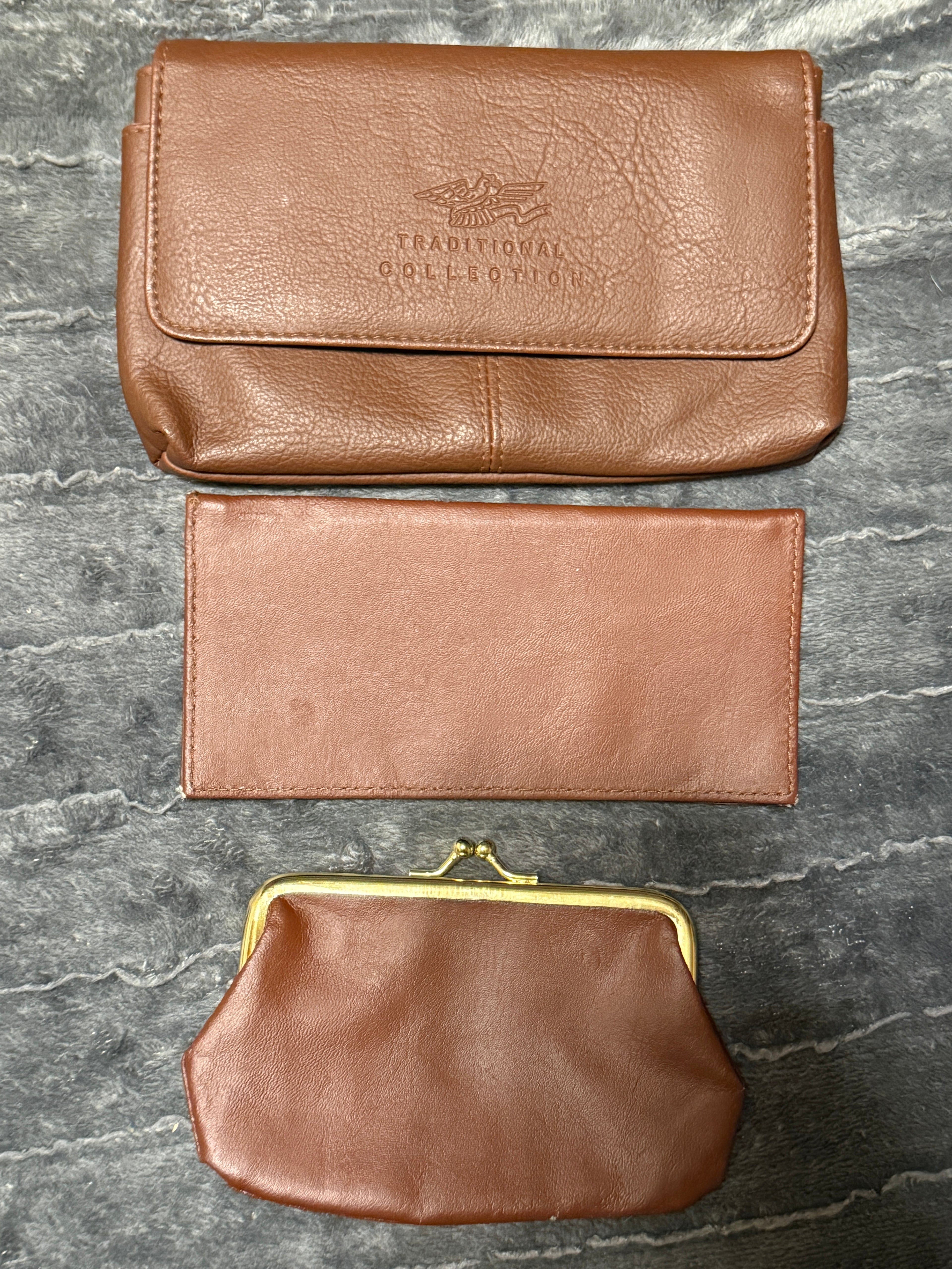 Vintage Victory "Traditional Collection" 3-Piece Fine Leather Accessory Set – Cognac Brown