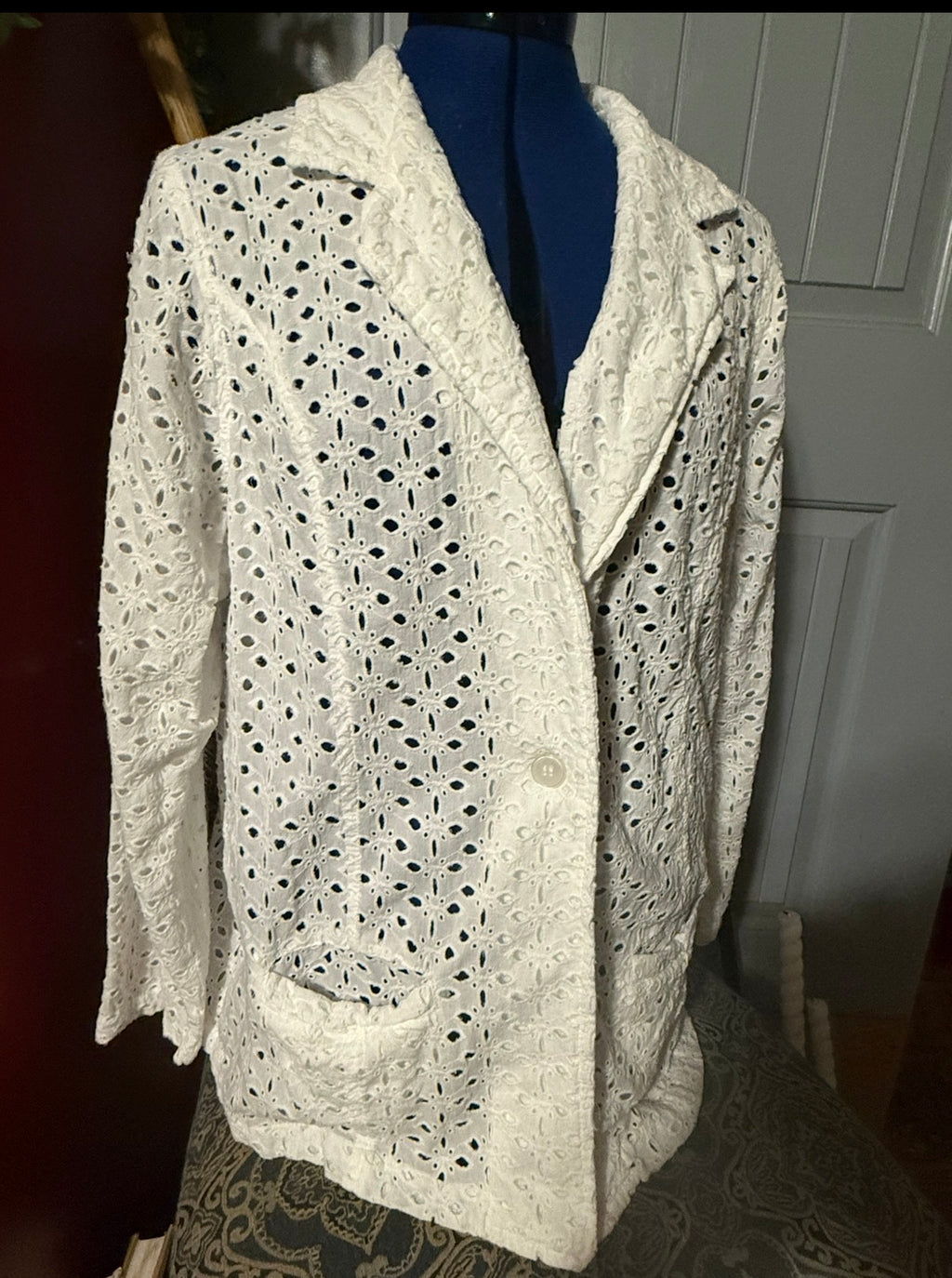 Tantrums White Eyelet Embroidered Blazer – Lightweight Summer Jacket&nbsp;