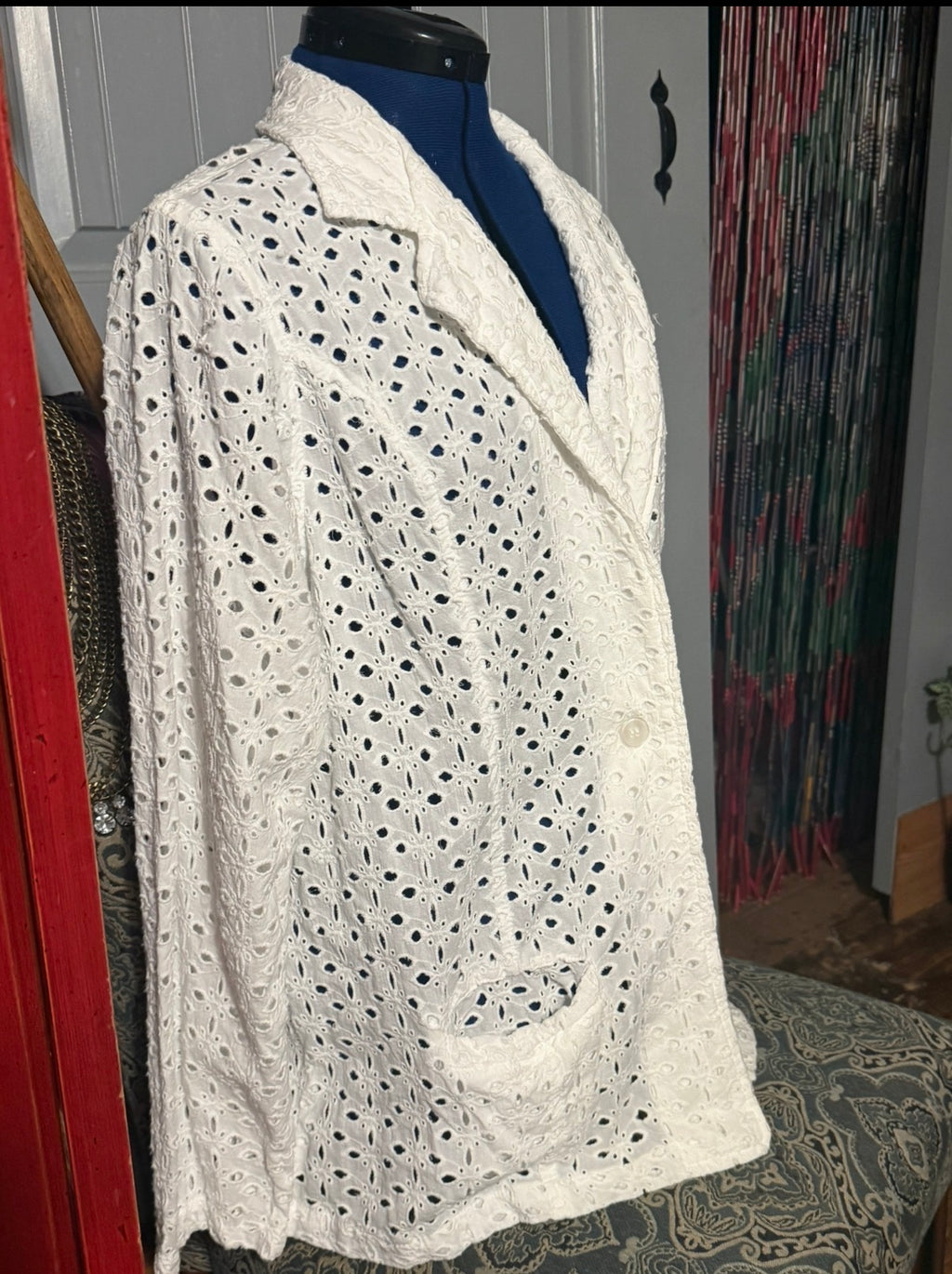 Tantrums White Eyelet Embroidered Blazer – Lightweight Summer Jacket&nbsp;