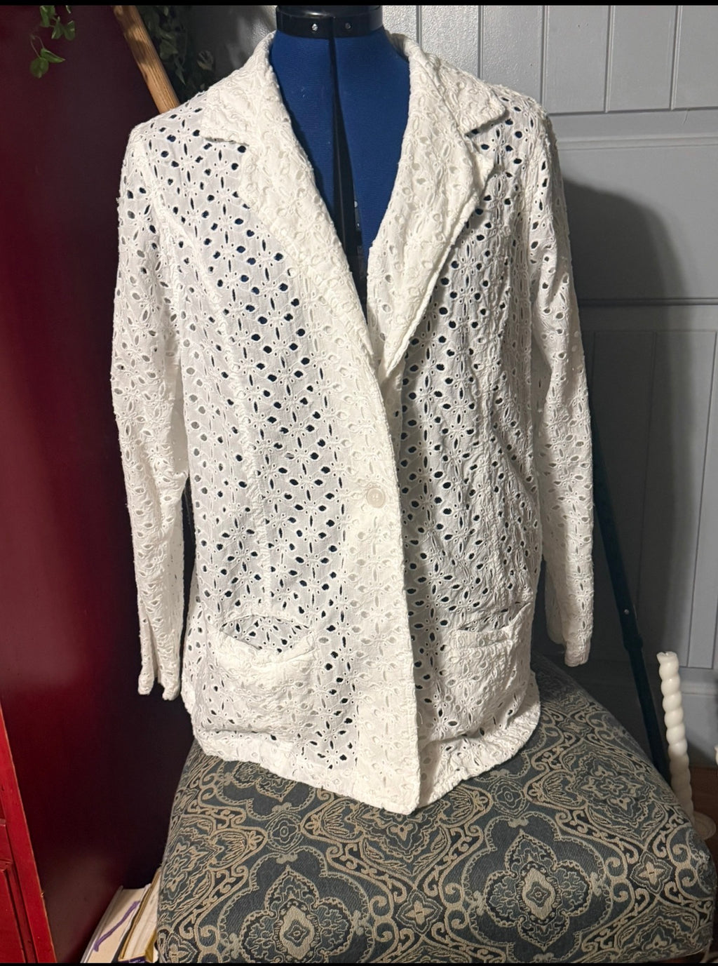 Tantrums White Eyelet Embroidered Blazer – Lightweight Summer Jacket&nbsp;