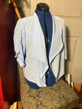 Chico’s Light Blue Draped Waterfall Jacket – Ruched 3/4 Sleeves