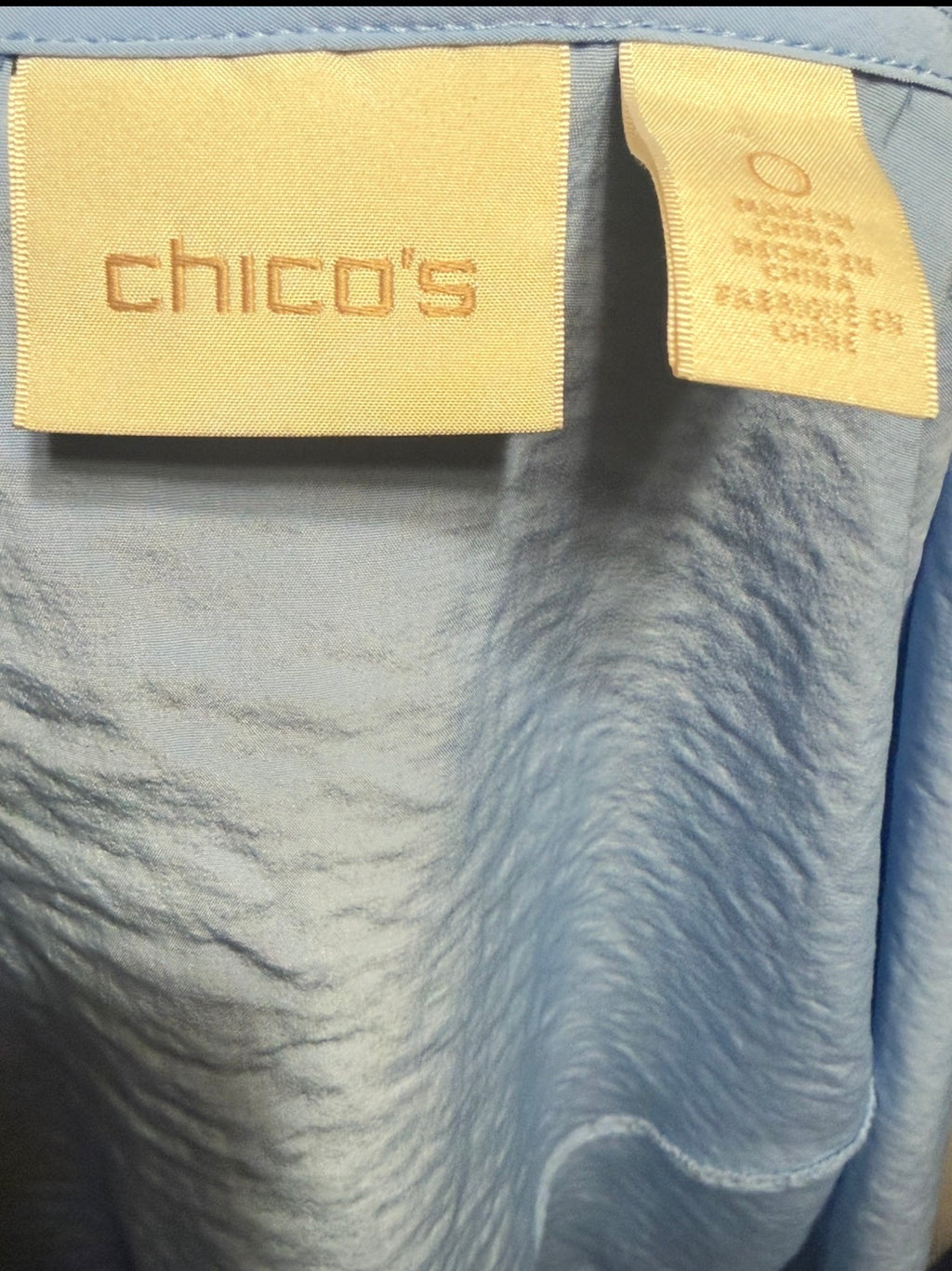 Chico’s Light Blue Draped Waterfall Jacket – Ruched 3/4 Sleeves