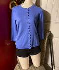 Talbots Charming Cardigan – Biscayne Blue Scallop Edge