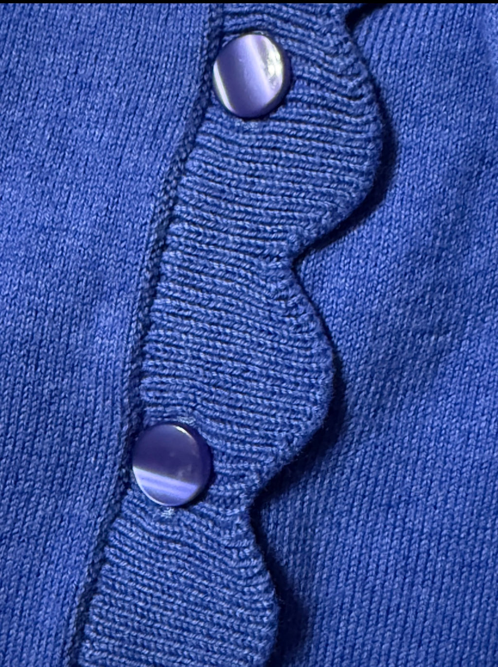 Talbots Charming Cardigan – Biscayne Blue Scallop Edge