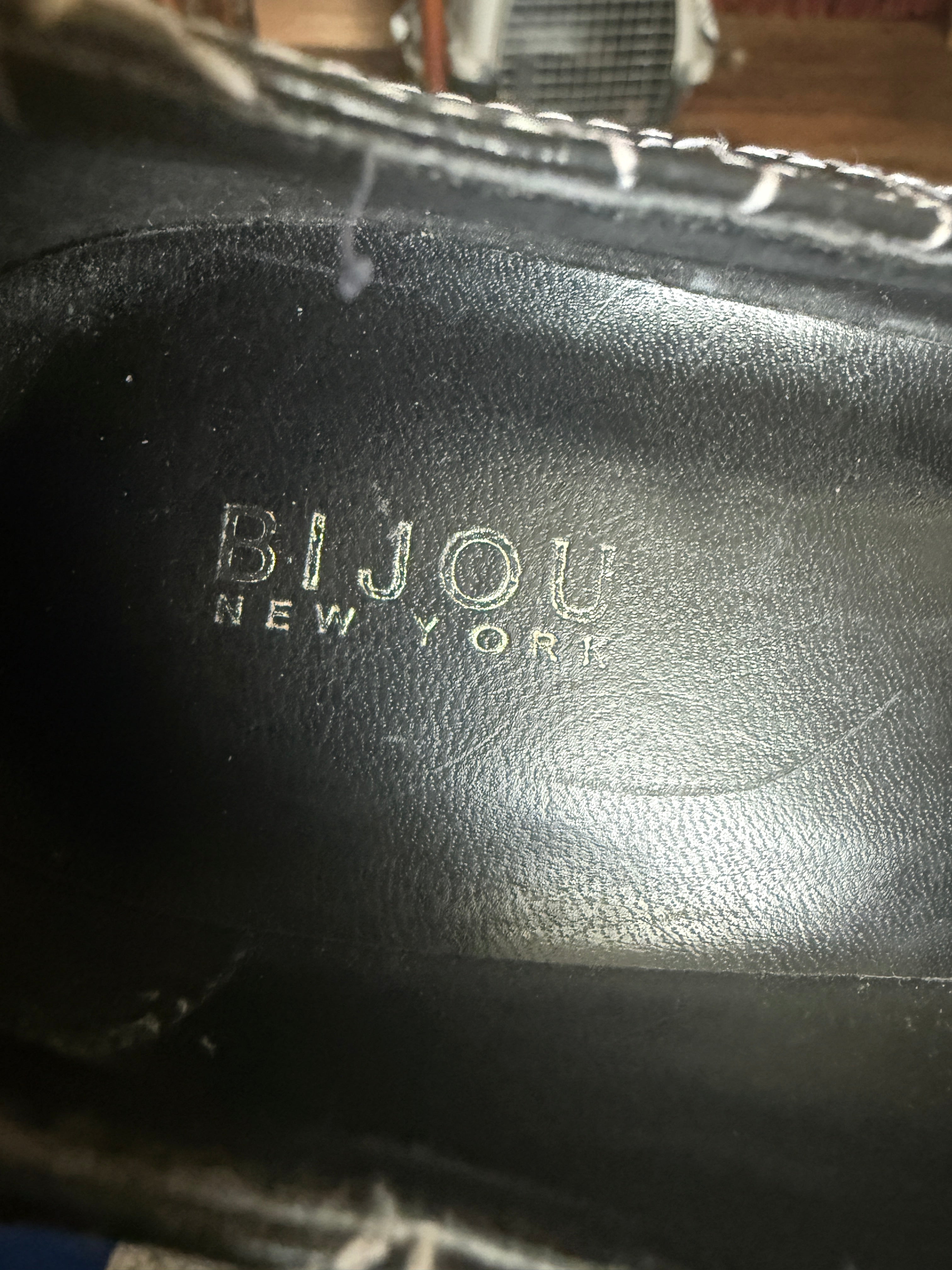 BijouNew York Black Quilted Leather Pumps- Geometric Contrast Stitch