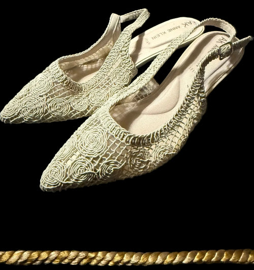 AK Anne Klein Crochet Rosette Slingbacks